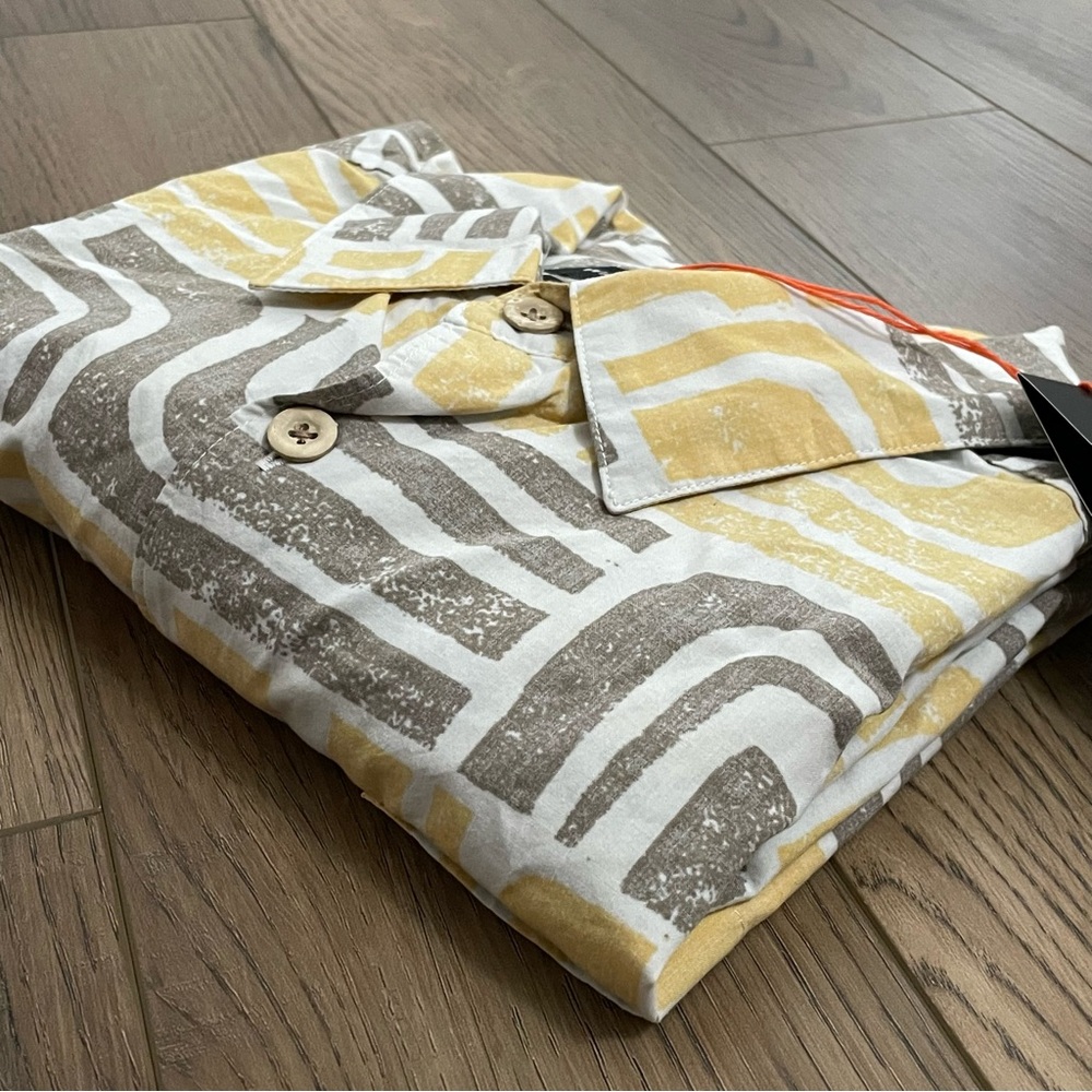 Quiksilver Waterman Collection Gray Yellow Comfort Fit Button Down Camp‎ Shirt